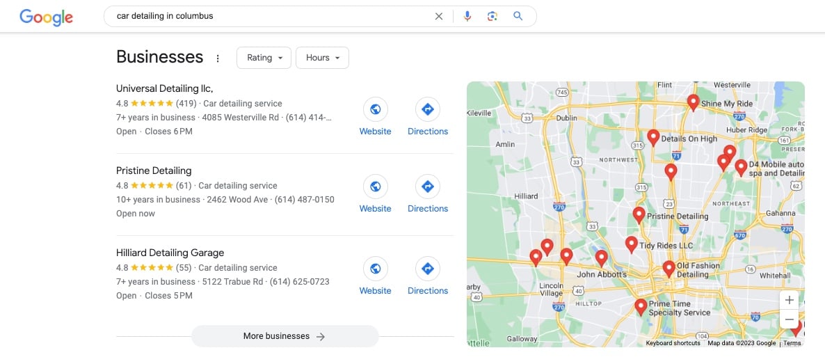 image of auto detailing Google Maps Results